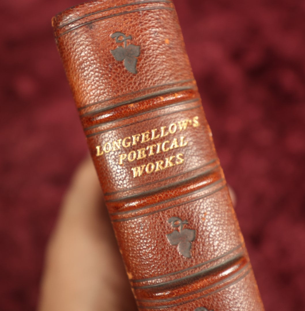 Lot 019 - Antique Fine Binding Leather Poetry Book, "Longfellow's Poetical Works," Henry Wadsworth Longfellow, Published In Edinburgh By William P. Nimmo, Illustrated, Gilt Fore-Edge