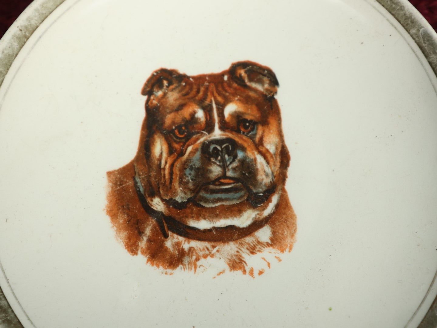 Lot 024 - Antique Bully Dog Pitbull Bulldog Plate, Marked Sevres