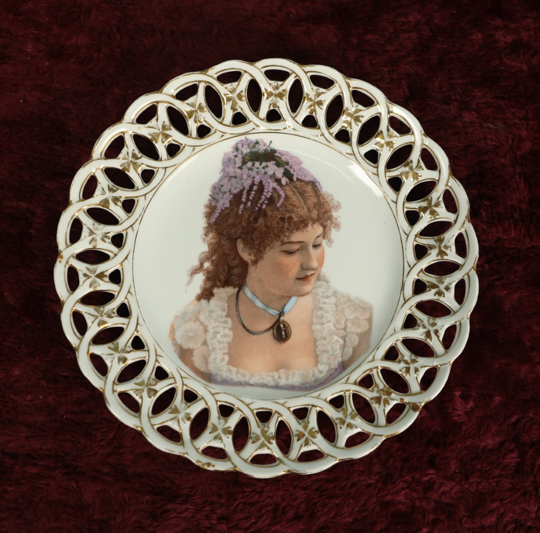 Lot 026 - Antique Porcelain Plate With Printed Image Of Woman, Marked C.T., Carl Tielsch & Co., Altwasser, Silesia, Now Poland