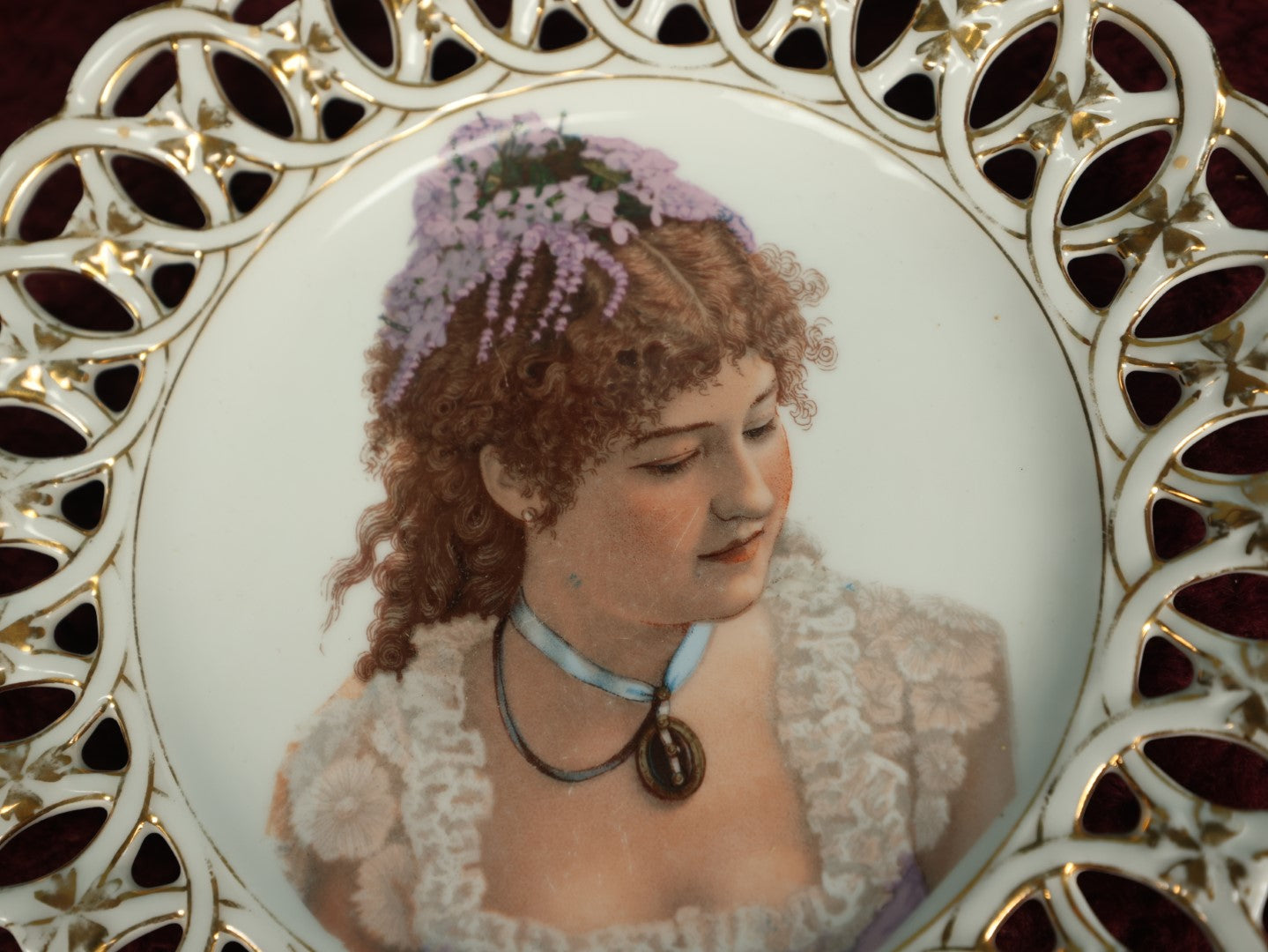 Lot 026 - Antique Porcelain Plate With Printed Image Of Woman, Marked C.T., Carl Tielsch & Co., Altwasser, Silesia, Now Poland