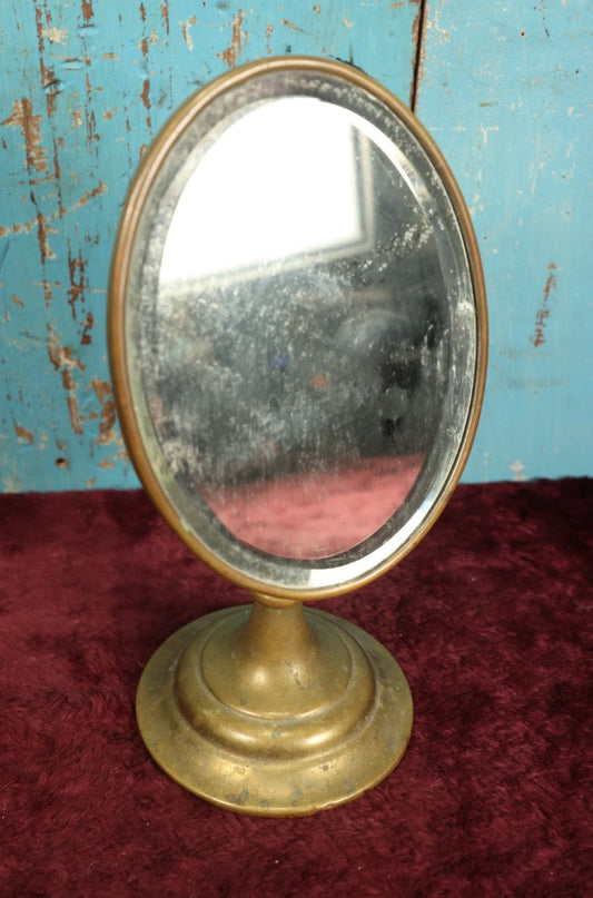 Lot 034 - Antique Brass Beveled Glass Swivel Base Shaving Mirror