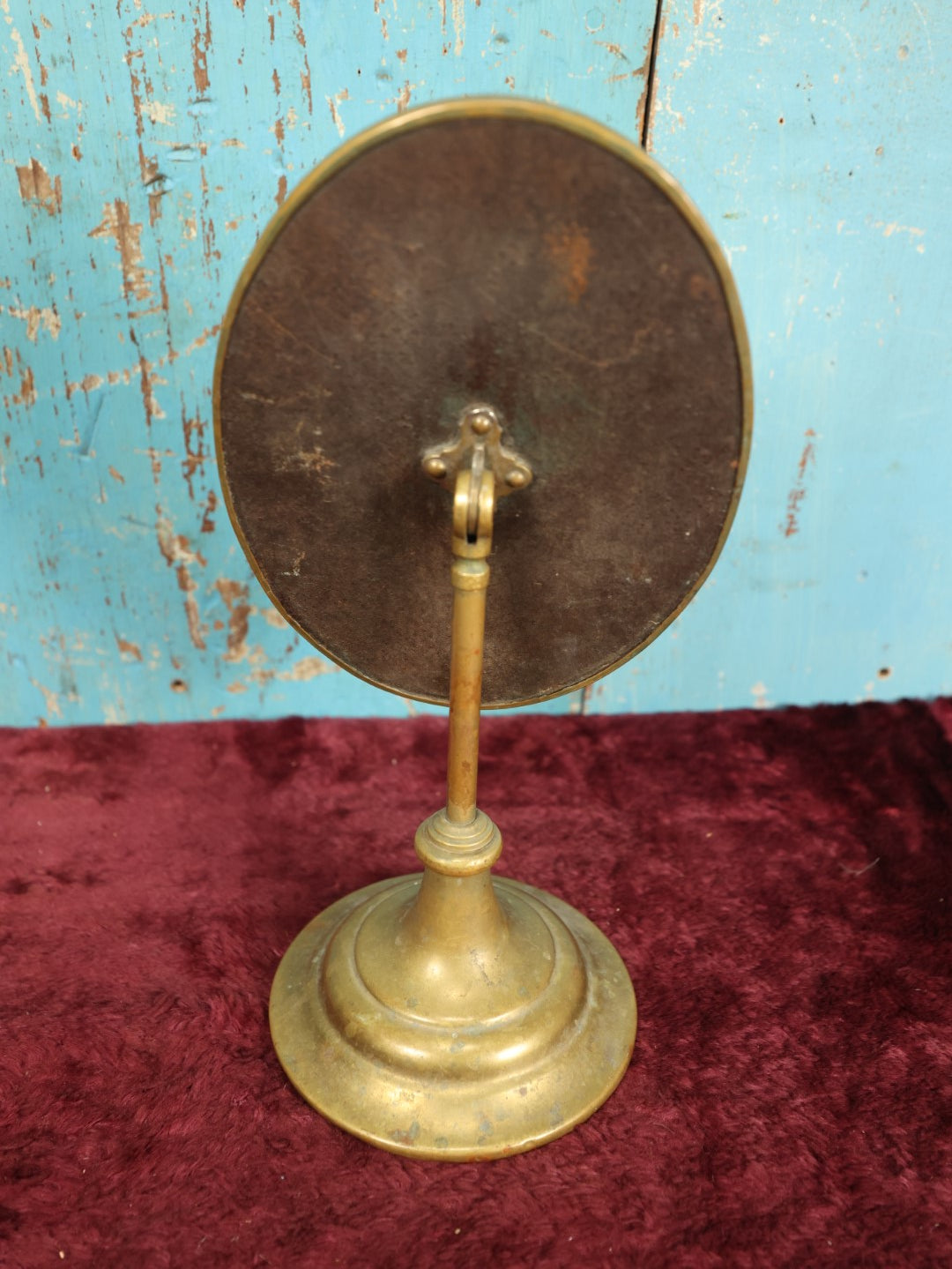 Lot 034 - Antique Brass Beveled Glass Swivel Base Shaving Mirror