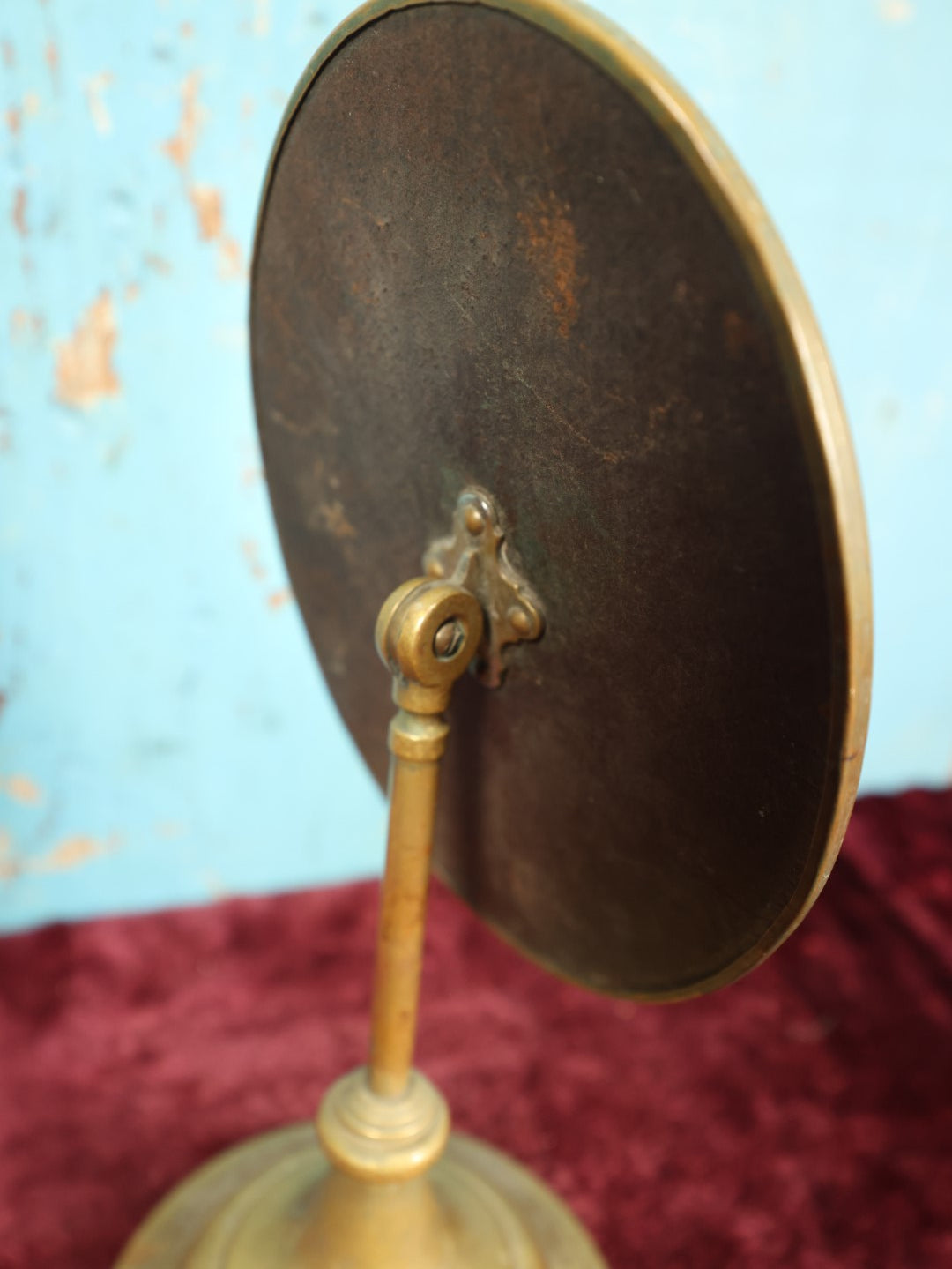 Lot 034 - Antique Brass Beveled Glass Swivel Base Shaving Mirror