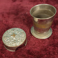 Lot 037 - Antique Silver Plate Collapsible Cyclist's Cup With Lid, Ornate Design, Patented 1897, Made In U.S.A.