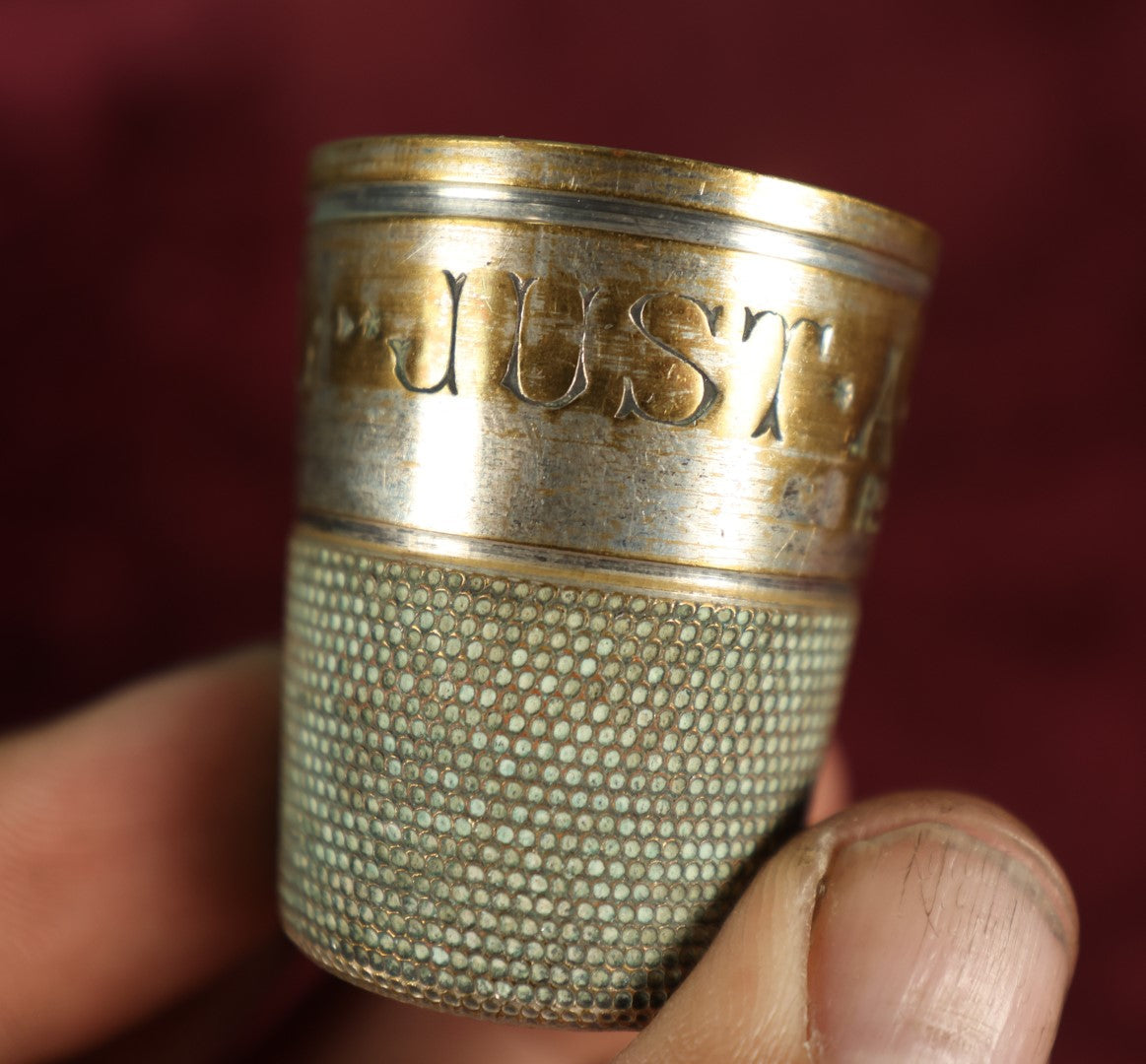 Lot 038 - Antique English "Just A Thimble Full" Novelty Shot Glass, Souvenir Of Trinidad, Marked R.D. 707065