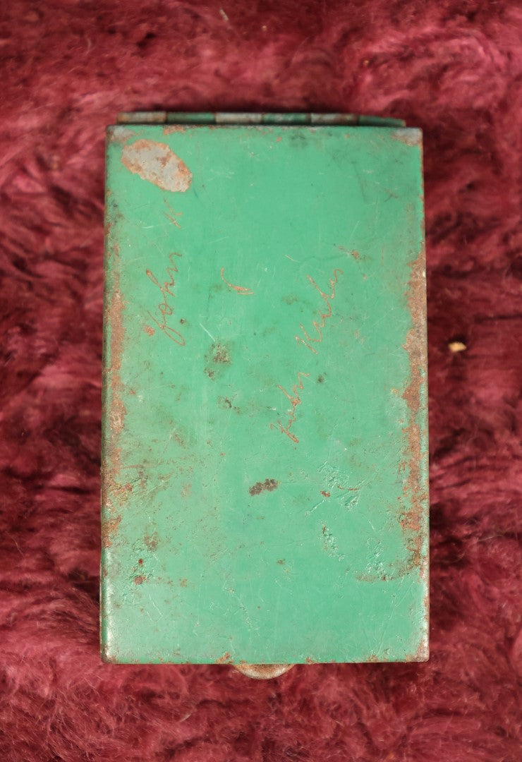 Lot 039 - Antique Art Deco Match Holder Pill Box With Remnants Of Green Paint, Nude Woman On Swing, Note Heavy Wear, Paint Loss, Given To John K. From Karen