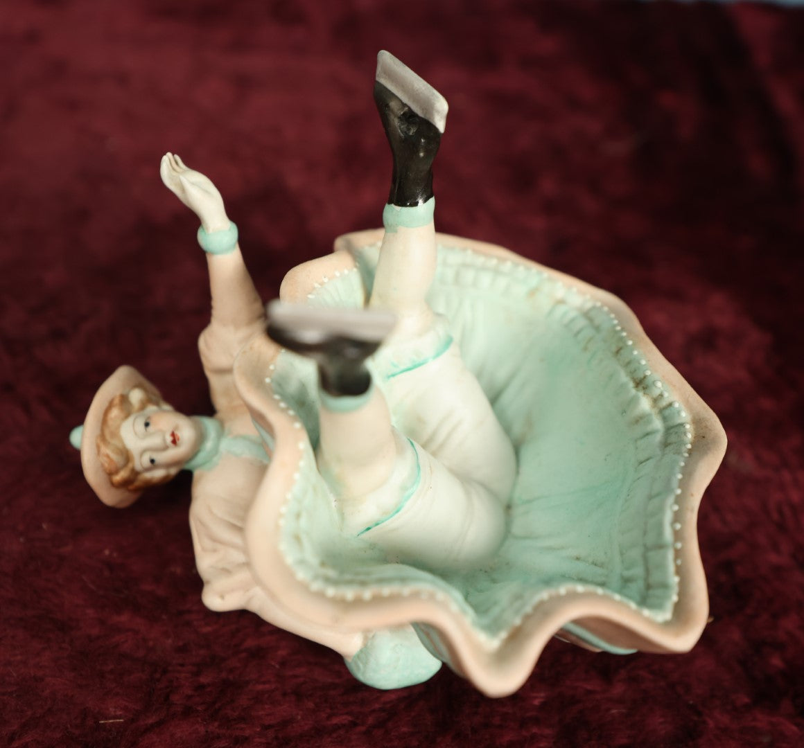 Lot 052 - Vintage Porcelain, Bisque Woman Ice Skater Figure Skater Fallen On Behind, Made In Occupied Japan, Ardalt 6350 