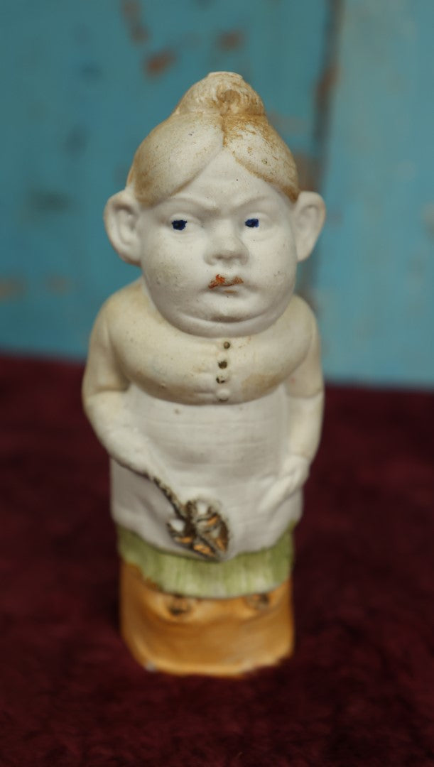 Lot 053 - Odd Vintage Bisque Figurine, Woman With Double Chin, No Markings, Slight Crack, Hollow, Possibly German Or Japanese