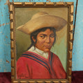 Lot 057 - Vintage Mexican, South American Oil On Canvas Portrait Painting Of Man In Sombrero, Signed Flara C.