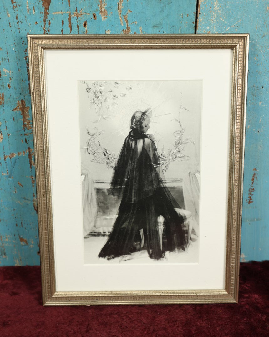 Lot 060 - Vintage Framed Photo Print Of Woman In Black Gown, Spiderweb Around Head, Framed March 1999, Possible Copy Of Original Photo By George Hoyningen-Huene