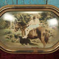 Lot 062 - Vintage Framed Bubble Glass Photo Of Two Girls Riding Pony, Identified On Back, Eunice Crissey Kelley, Virginia Crissey Wisner, 1938