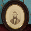 Lot 065 - Antique Oval Framed Photo Of Young Man With Large Beard, Original Frame, Wood Back
