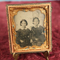 Lot 072 - Antique 1/6th Plate Ambrotype Photograph Of Two Young Sisters In Full Split Case, Note Wear To Photo