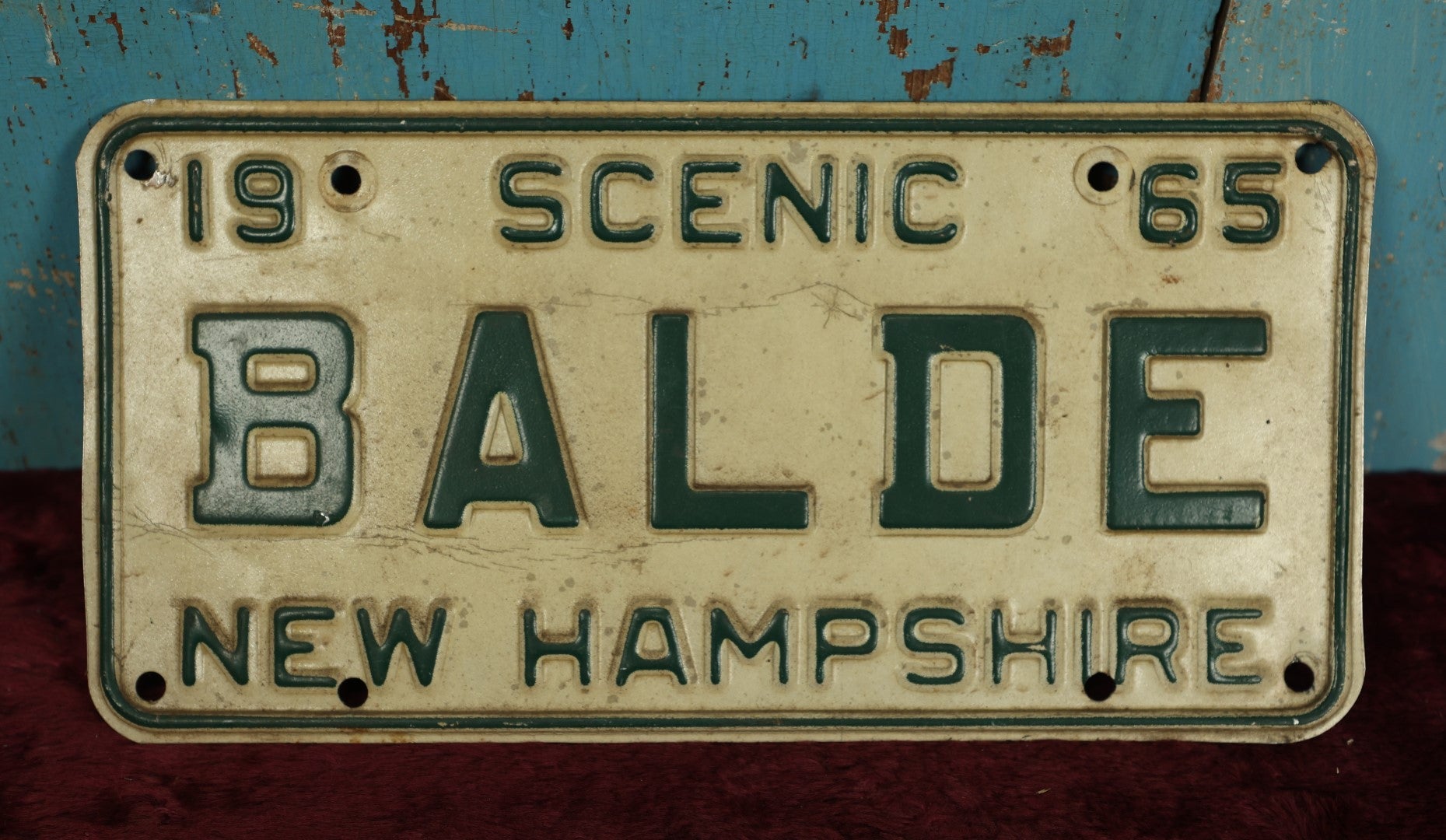 Lot 077 - 1965 New Hampshire Scenic Vanity License Plate "Balde"