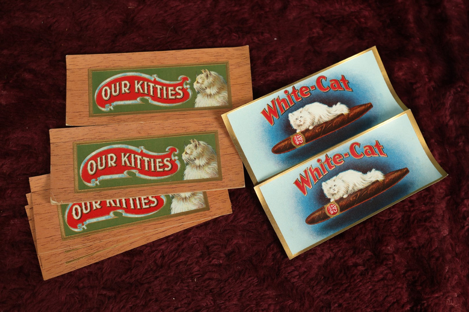 Lot 083 - Grouping Of Vintage Cigar Box Labels, 20X Our Kitties And 2X White Cat