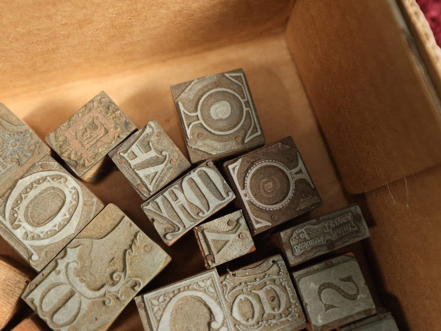 Lot 091 - Grouping Of Antique Letter Press Printing Block Stamps, Mostly Letters, Collection Of 50+ And Extras, Old English, Gothic Type Set, Steampunk