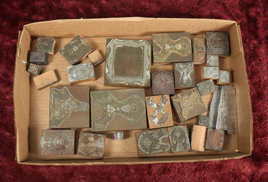 Lot 093 - Grouping Of Antique Religious Printing Blocks Letter Press Stamps, Mostly Featuring Scenes Of The Christian Eucharist, Church Printing Blocks, Approximately 25 Pieces