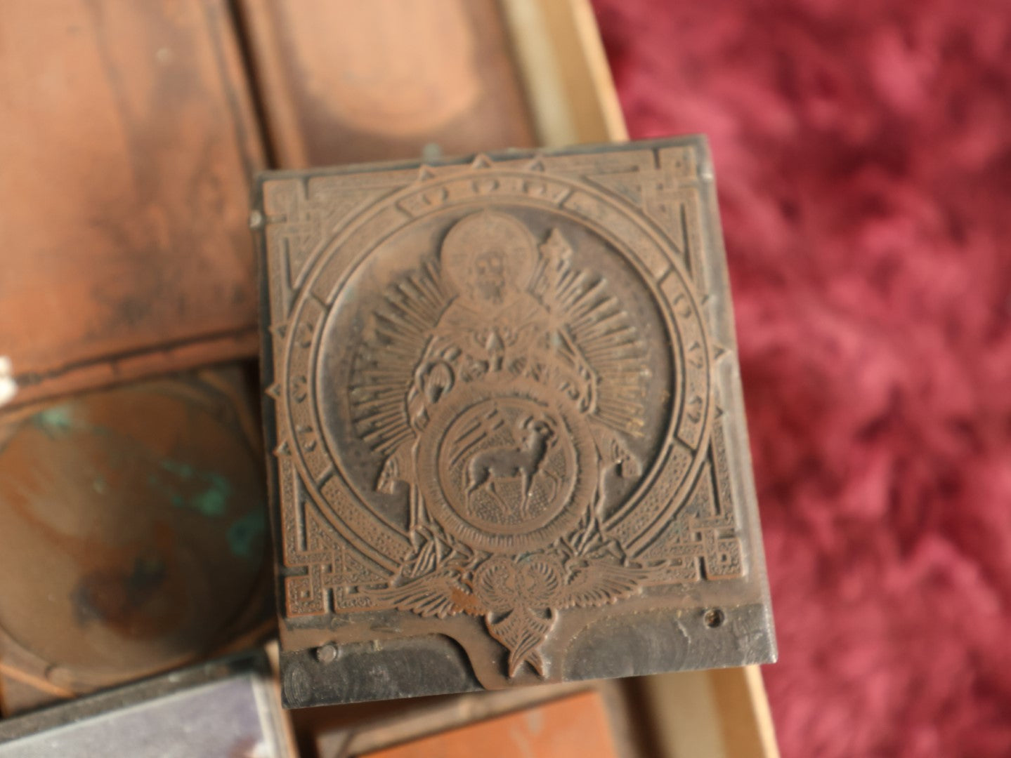 Lot 094 - Grouping Of Antique Religious Printing Blocks Letter Press Stamps Mostly Depicting Jesus, Religiuous Scenes, Larger Size Blocks, 10+ Pieces