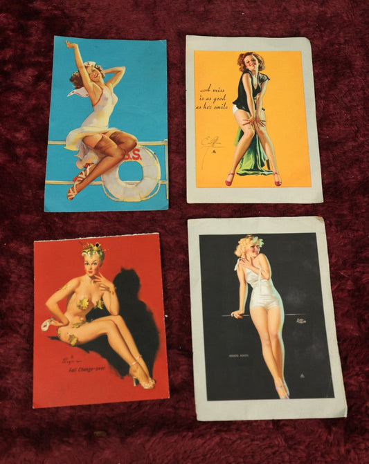 Lot 097 - Grouping Of Four Vintage Colored Loose Pin Up Ephemera Pieces, Earl Moran And Others