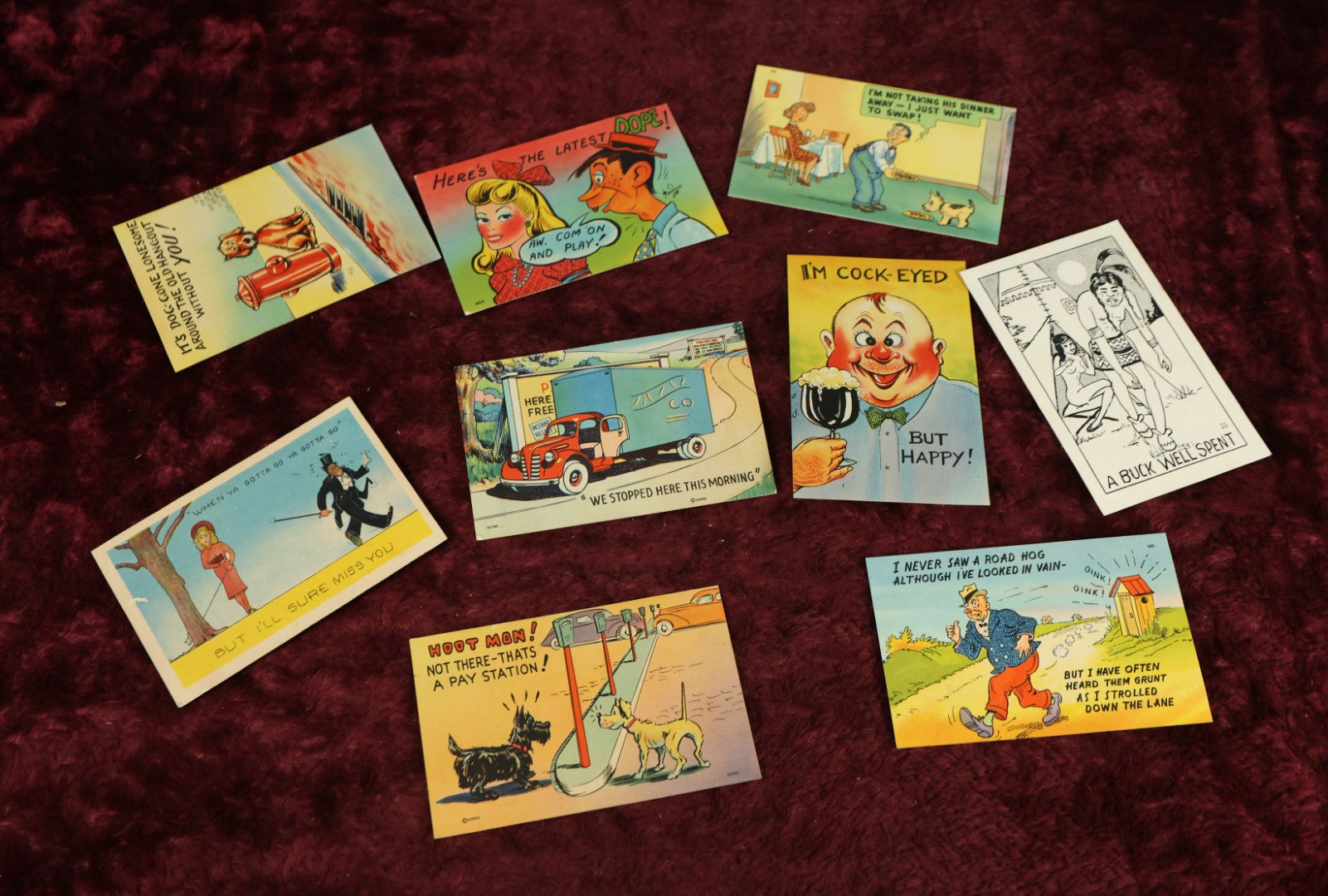 Lot 100 - Grouping Of Nine Vintage Novelty Risque, Naughty, Raunchy Postcards, Circa 1940S