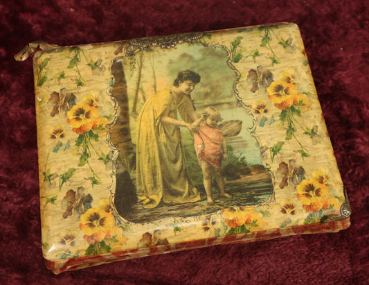 Lot 104 - Antique Craft Grade Cabinet Card Photo Album With Celluloid Cover Of Woman And Child On Riverside, Containing Several Cabinet Cards, And Tintypes, Mostly Empty, Heavy Wear