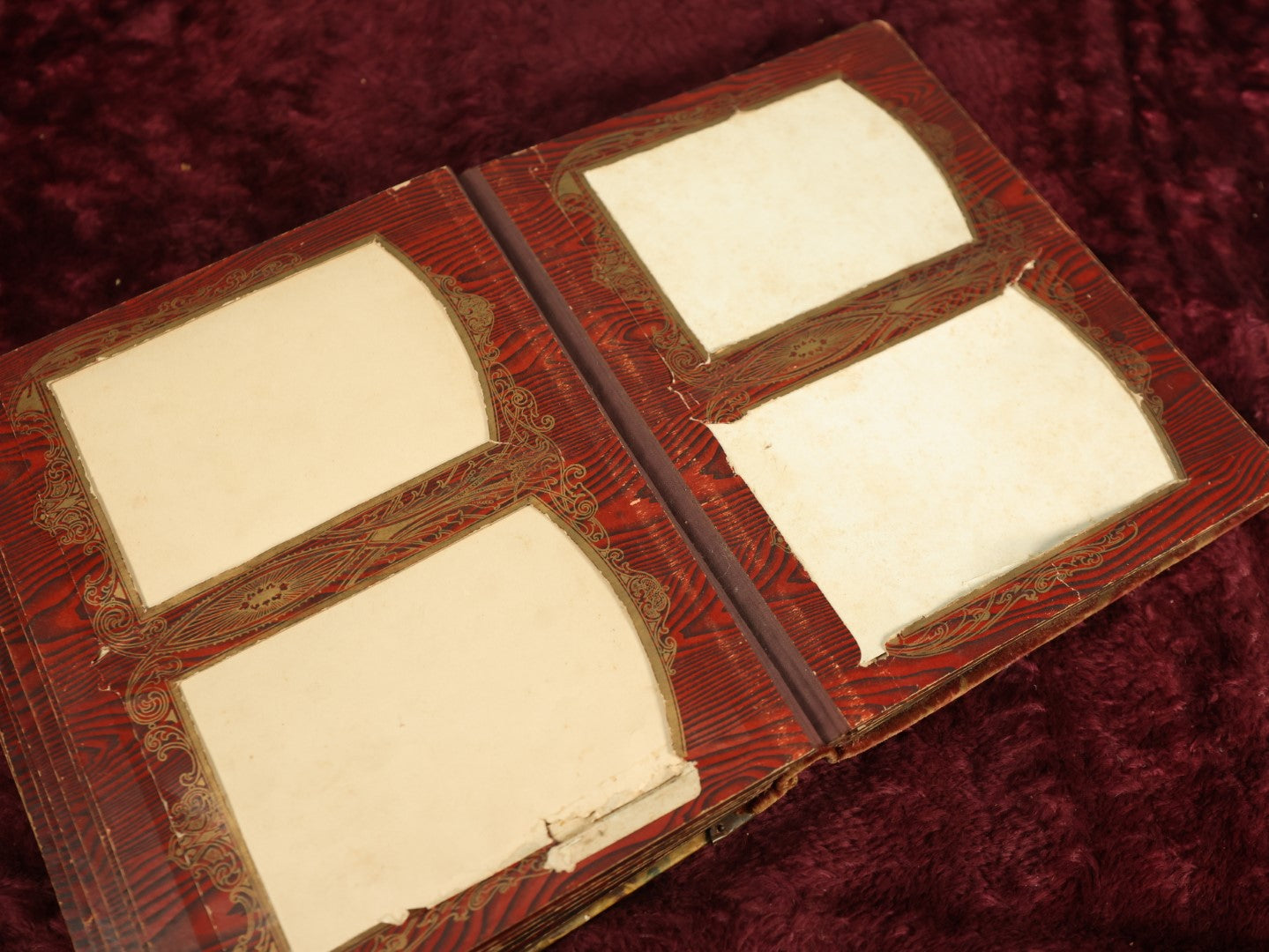 Lot 104 - Antique Craft Grade Cabinet Card Photo Album With Celluloid Cover Of Woman And Child On Riverside, Containing Several Cabinet Cards, And Tintypes, Mostly Empty, Heavy Wear