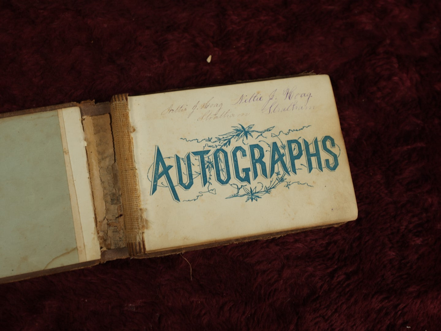 Lot 105 - Antique Victorian Autograph Album With Many Hand Written Autographs, Sayings, From Classmates And More, With Die Cuts, 1870s, New Hampshire