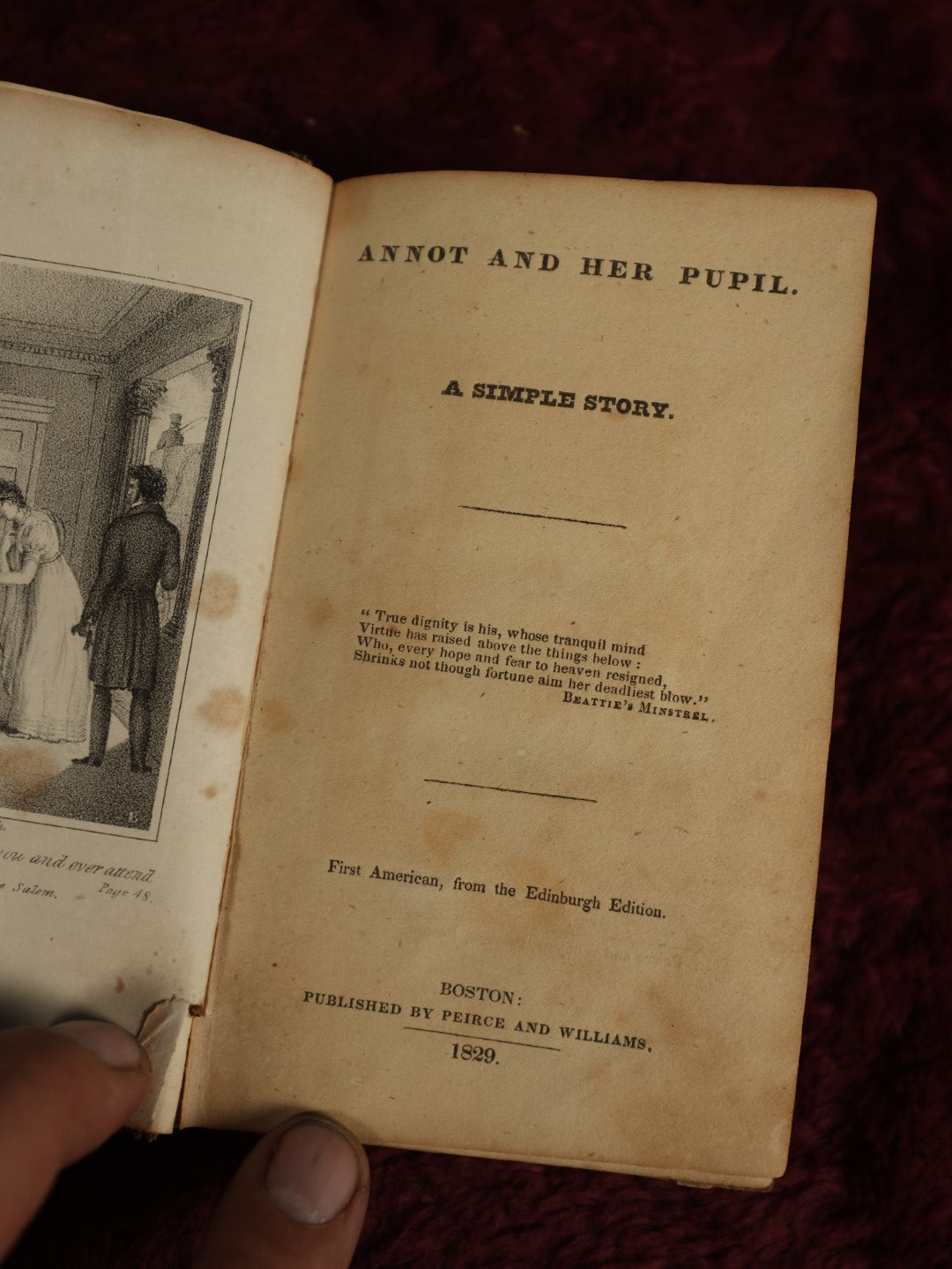 Lot 108 - Antique Book, "Annot And Her Pupil, A Simple Story," First American Edition, Salem, Massachusetts, 1829 