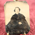 Lot 126 - Single Tintype Photo, Woman In Fur Cape With Hand Sticking Out From Cape, Wearing Ring