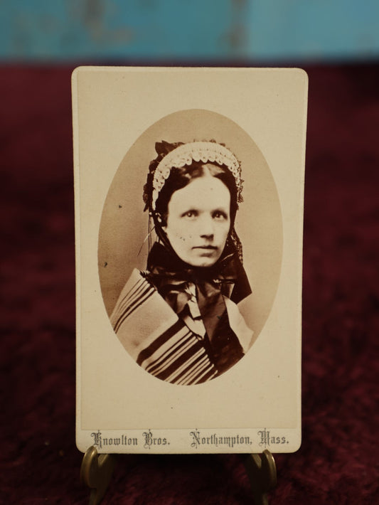 Lot 130 - Single Carte De Visite C.D.V. Photo, Woman Wearing Bonnet, Striped Shawl, Knowlton Brother Photographers, Northampton, Massachusetts