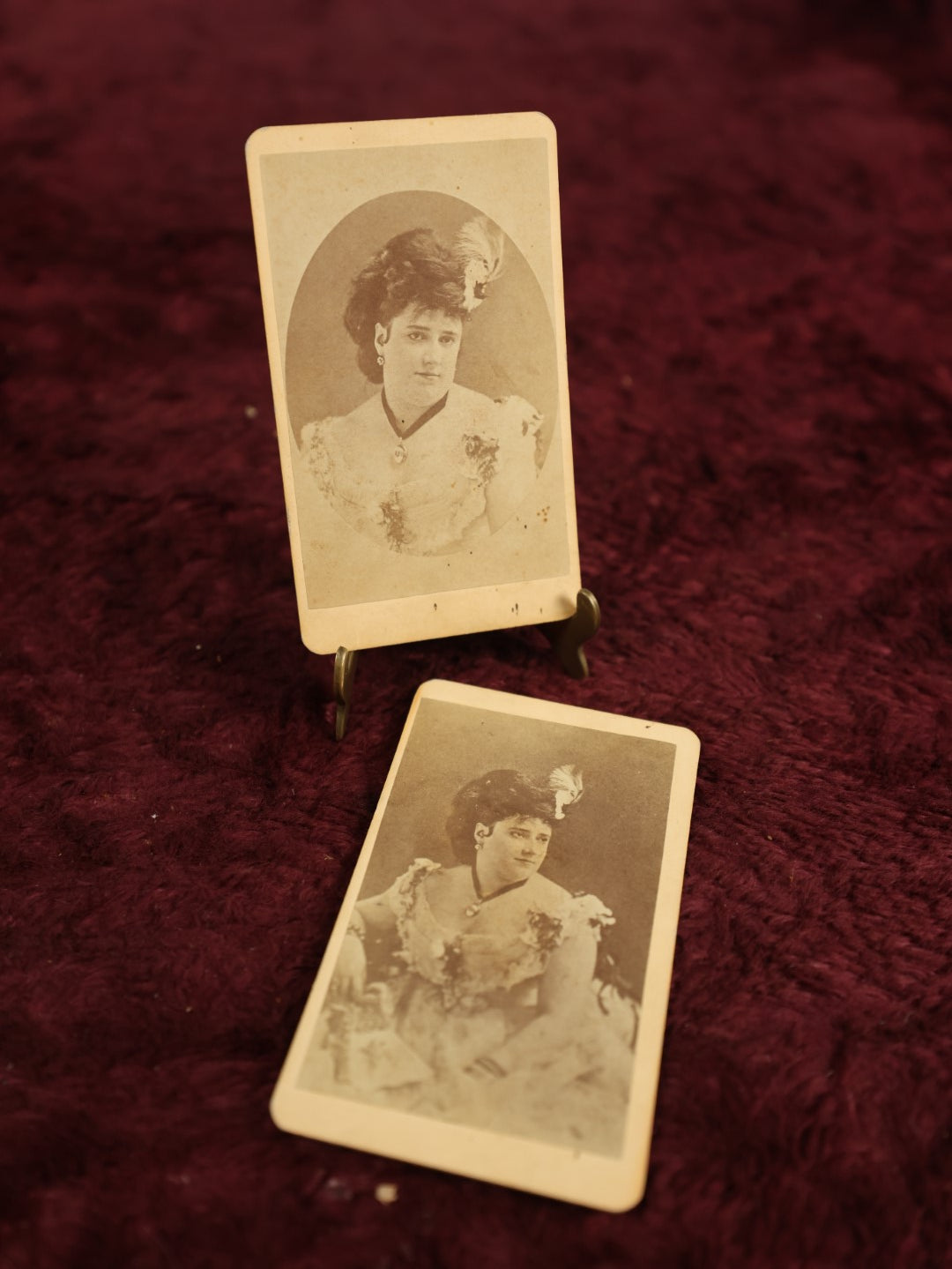 Lot 132 - Pair Of Carte De Visite C.D.V. Photos, Portly Woman With Extravagant Dress, Hair, And Jewelry