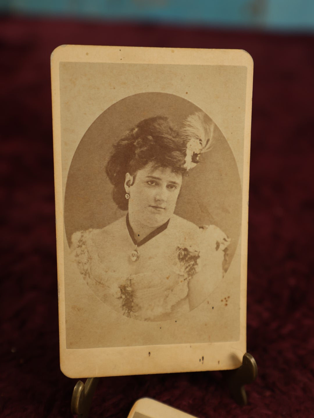 Lot 132 - Pair Of Carte De Visite C.D.V. Photos, Portly Woman With Extravagant Dress, Hair, And Jewelry