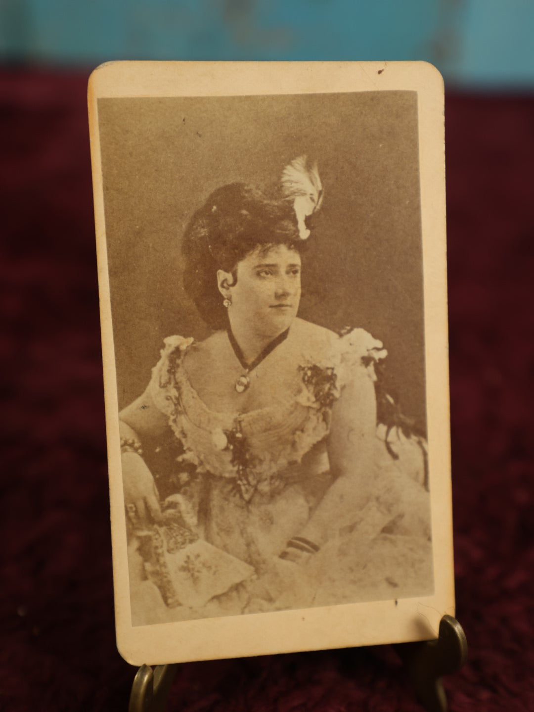 Lot 132 - Pair Of Carte De Visite C.D.V. Photos, Portly Woman With Extravagant Dress, Hair, And Jewelry