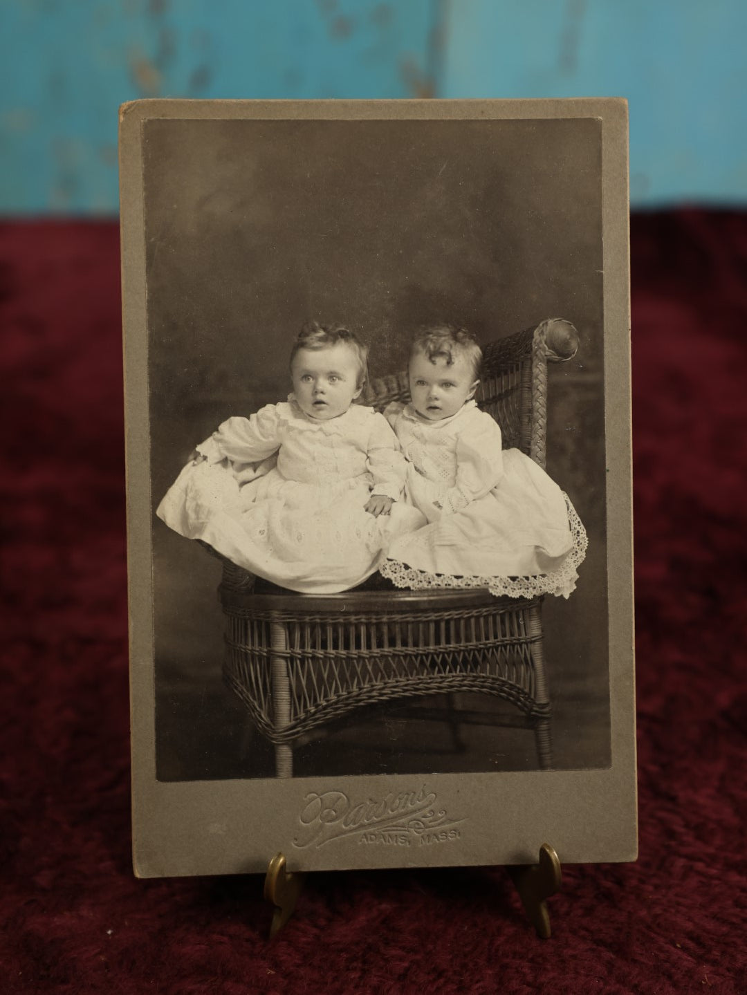 Lot 136 - Single Cabinet Card Photo Of Twin Baby Toddlers, Parsons Photographer, Adams, Massachusetts