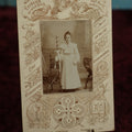 Lot 138 - Single German Cabinet Card Photo Of Girl On Her First Communion, Holding Tall Candle, Dressed In White, Berthoild Schenk Photographer