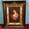 Lot 001 - Antique Painted German Porcelain Plaque "Gute Nacht" (Good Night) After George Hom (German, 1838-1911), Woman In Dark Holding Candle, In Frame, Impressed With 311 On Back, Pencil Writing, No Signature