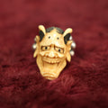 Lot 005 - Antique Carved Bone Japanese Hannya Mask Ring With Sterling Silver Band, Signed, Size 6