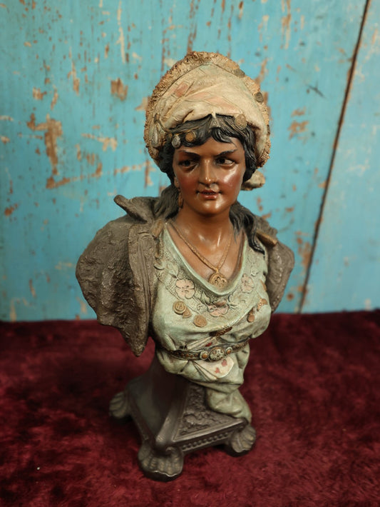 Lot 011 - Antique Terracotta Bust Of Fortune Teller Gypsy Woman By Johann Maresch (Austrian, 1821-1914), Marked "J M 561"