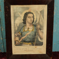 Lot 014 - Antique Hand Colored Lithograph Of Saint Michael The Archangel, Depicted With Flaming Sword, Marked Paris, L. Turgis, Framed