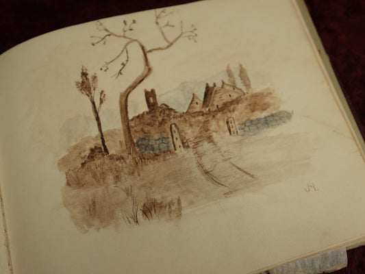 Lot 018 - Antique Sketchbook And Watercolor Book Of Janice Leggel, Dated 1894, Containing Many Original Works Of Art, Pencil Sketches, Beautiful Watercolor Landscapes, And More, Including New Haven Lighthouse