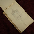 Lot 019 - Antique Architecture And Furniture Sketchbook, Containing Many Original Pencil Sketches Of Buildings, Furniture, Light Fixtures, And More, With Watercolors, Europe, Circa 1900