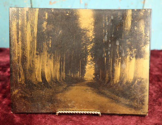 Lot 029 - Antique Photo Printed On Wood, With Copper Color, Depicting Imaichi Road To The Nikko Shrine, Japan, Circa Late 19th Century