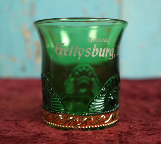 Lot 032 - Early American Pattern Glass (E.A.P.G.) Pressed Green Glass Gettysburg 1863 Commemorative Cup, Civil War Memento