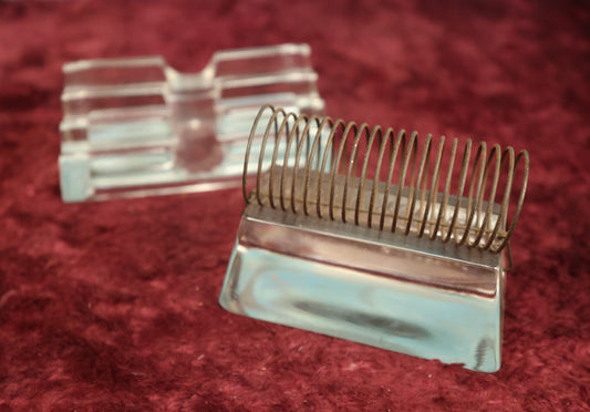 Lot 039 - Pair Of Antique Glass Desk Accessories, Including Coiled Spring "Adairack" Letter Holder By Cushman And Denison Manufacturing Company