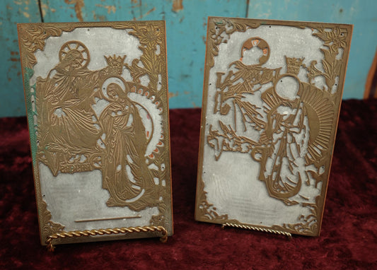 Lot 042 - Pair Of Matching Two-Color Vintage Printing Plates Of Jesus Crowning The Virgin Mary, "Prayer" In Writing