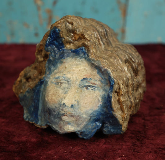 Lot 043 - Vintage Blue Painting Of Woman's Face On Fungus, Mushroom, Entitled "Conque," Acrylic By Robin Gauthier, "Tree Spirit"