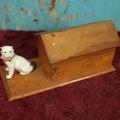 Lot 047 - Antique Folk Art Pen Rest, Inkwell, And Stamp Holder With Lift Top Dog House And Small Porcelain Dog, Missing One Pen Holder Hook, Various Wear, Glass Inkwell