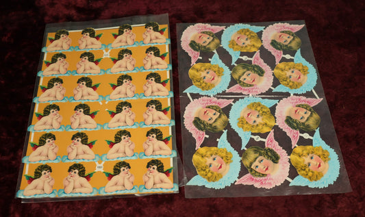 Lot 059 - Pair Of Uncut Die Cut Scrapbooking Paper Sheets Depicting Angels, Cupid, Printed In Germany, 1209 And 1030