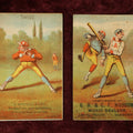 Lot 063 - Pair Of Antique Baseball Trade Cards, One Marked Forbes Co., Boston, 1878, Advertising J. Merrill & Son Booksellers, Titled "Twist," Other Compliments Of G.H. & C.F. Hudson Music Dealers, Burlington, VT, Original Title "Foul" Not Printed