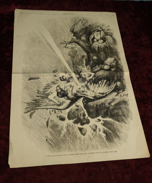 Lot 066 - Antique Harper's Weekly Magazine Print Clipping From March 25, 1876, Depicting Vultures, Skull, Political Cartoon, Belknap Crime And Corruption